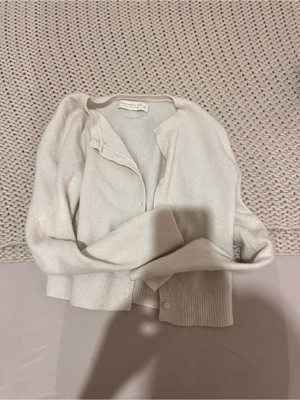 Abercrombie & Fitch Women's Cream Knit Button-Up Cardigan Merino wool